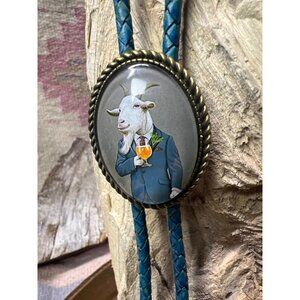 Bronze Billy Goat TUX Western Leather Bolo Tie Lariat Necklace Wedding Groomsmen